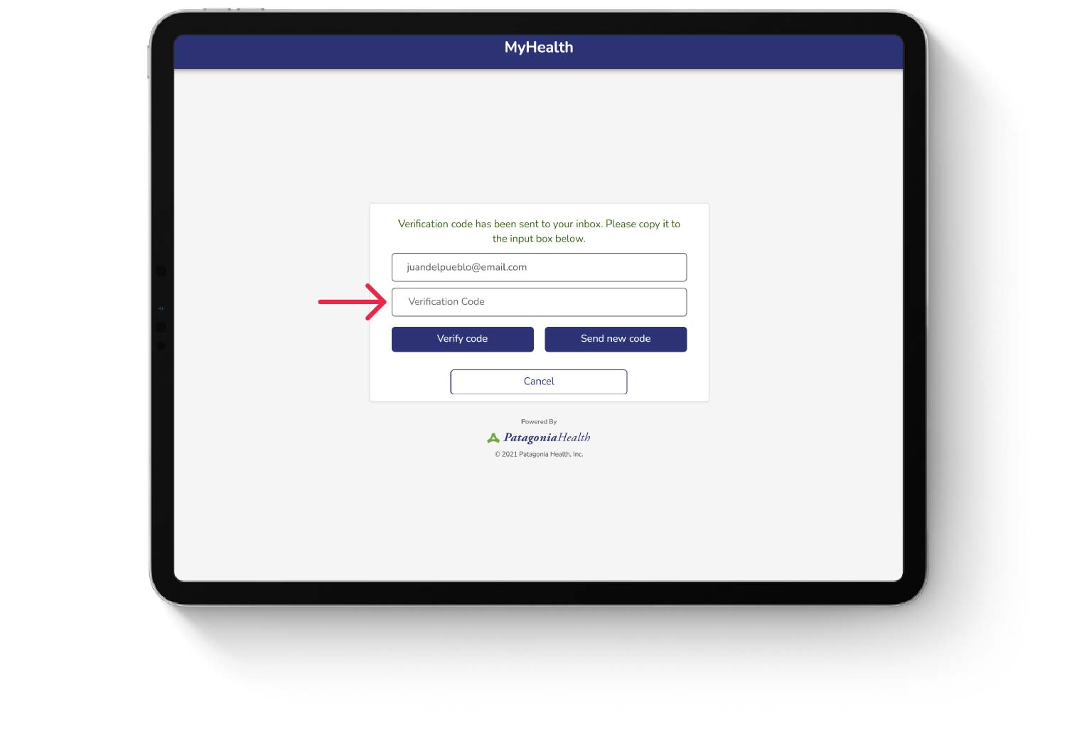 Paso 4: Utilice el código enviado en el segundo email. Código nombrado: "Verification Code".